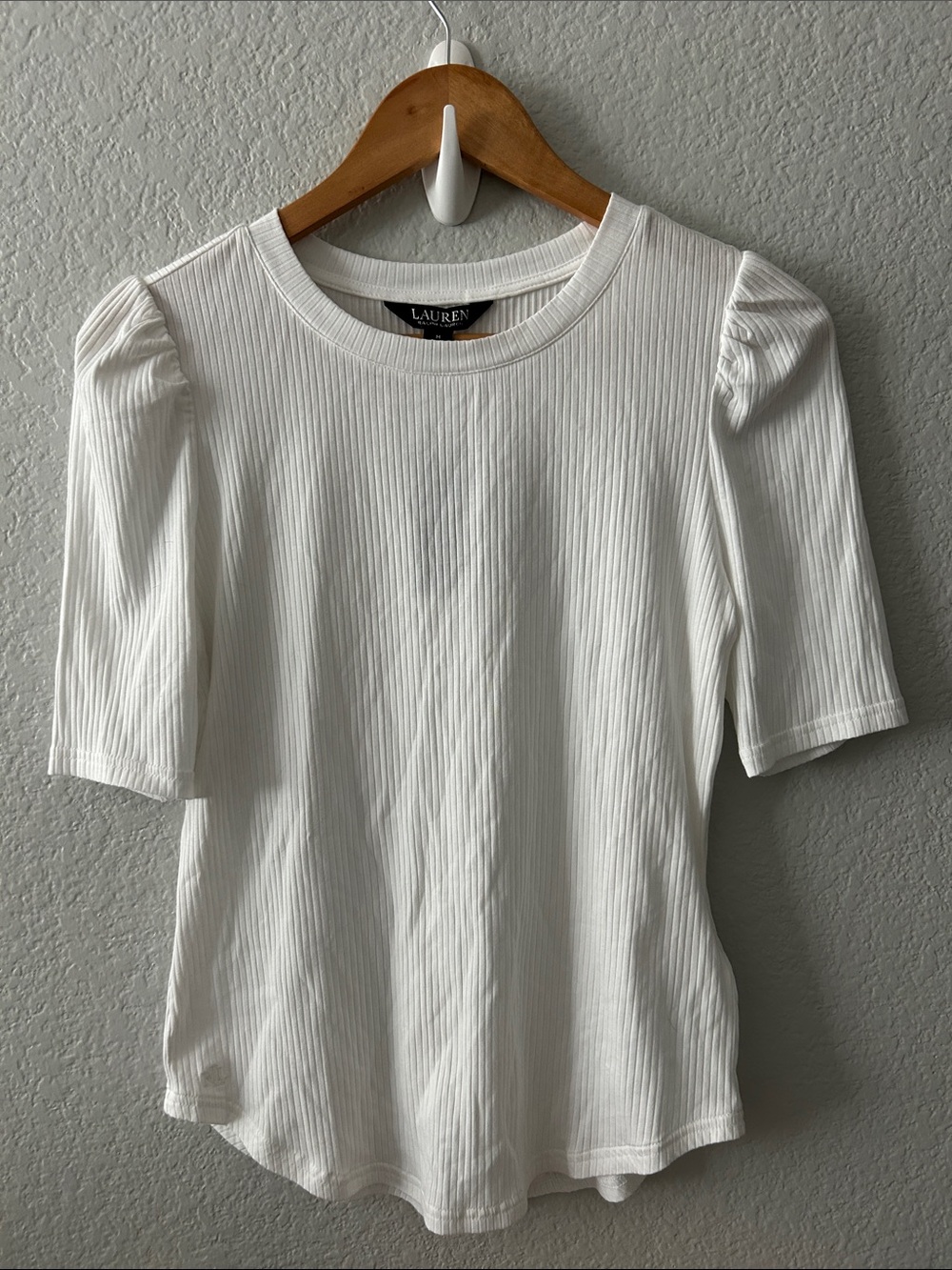 NWT Lauren by Ralph Lauren Ribbed Knit Shirt White Size M